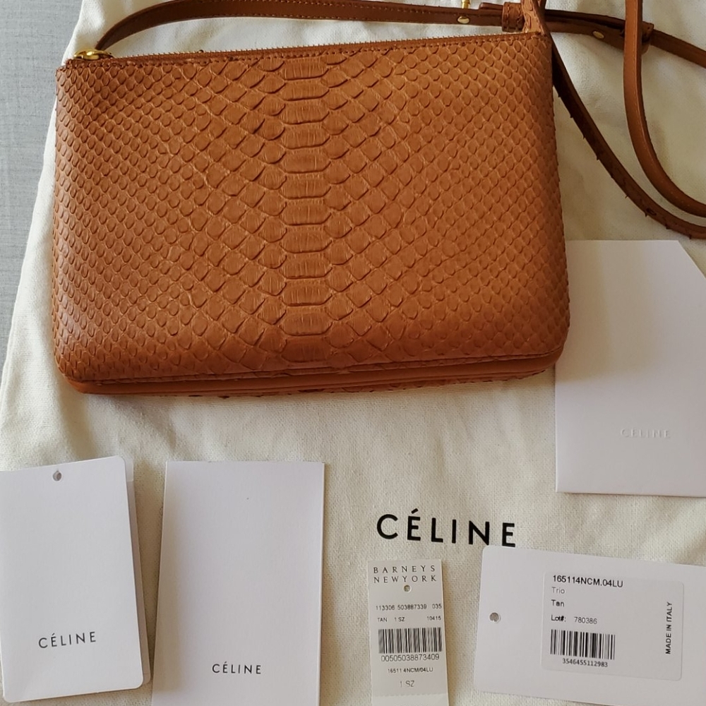 RARE‼CELINE trio snakeskin tan